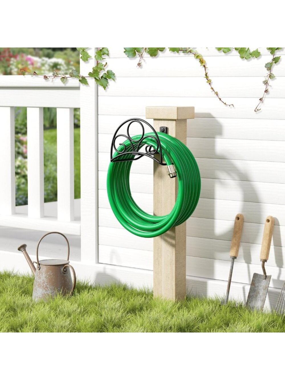 Heavy Duty Wall Mounted Metal Hose Holder - Garden Hose Hanger for Cords - Picture 4 of 7